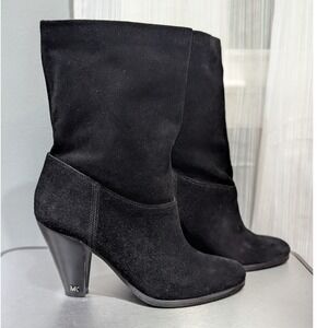 MICHAEL KORS Divia Soft Suede Ankle Boot Black Pull On Heel‎ Women Size 8.5